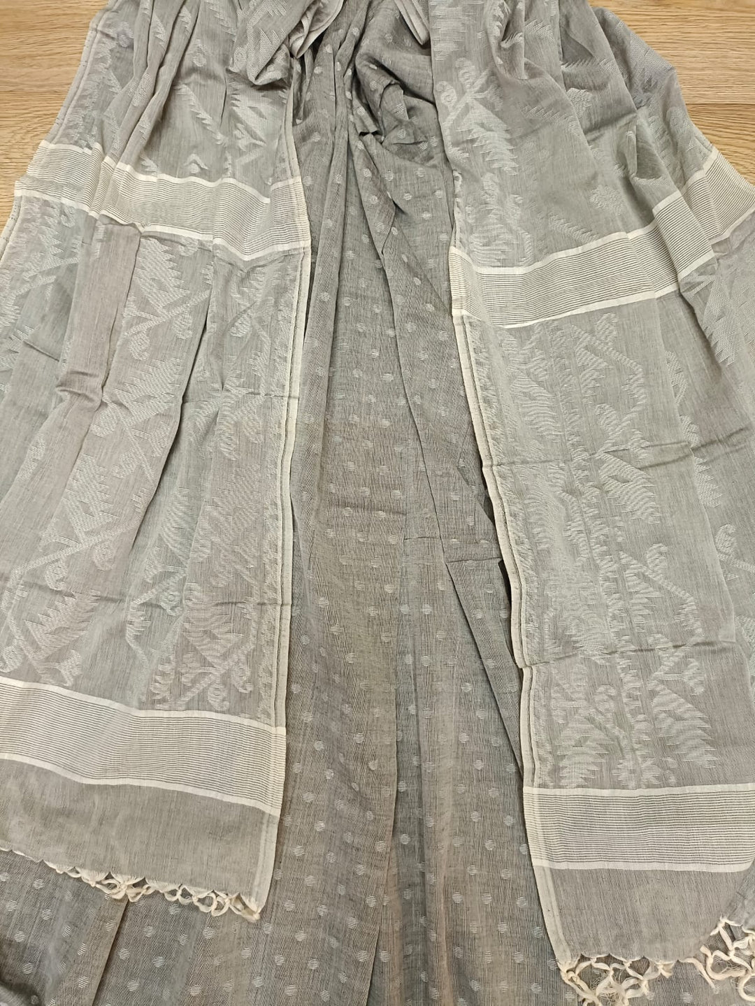 Cotton 2 Piece Dhakai Set Grey & White – Balaram Saha