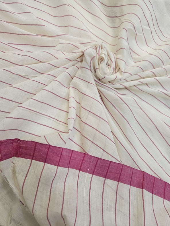 Off-White & Pink Soft Handspun Handwoven Cotton Jamdani Saree Balaram Saha
