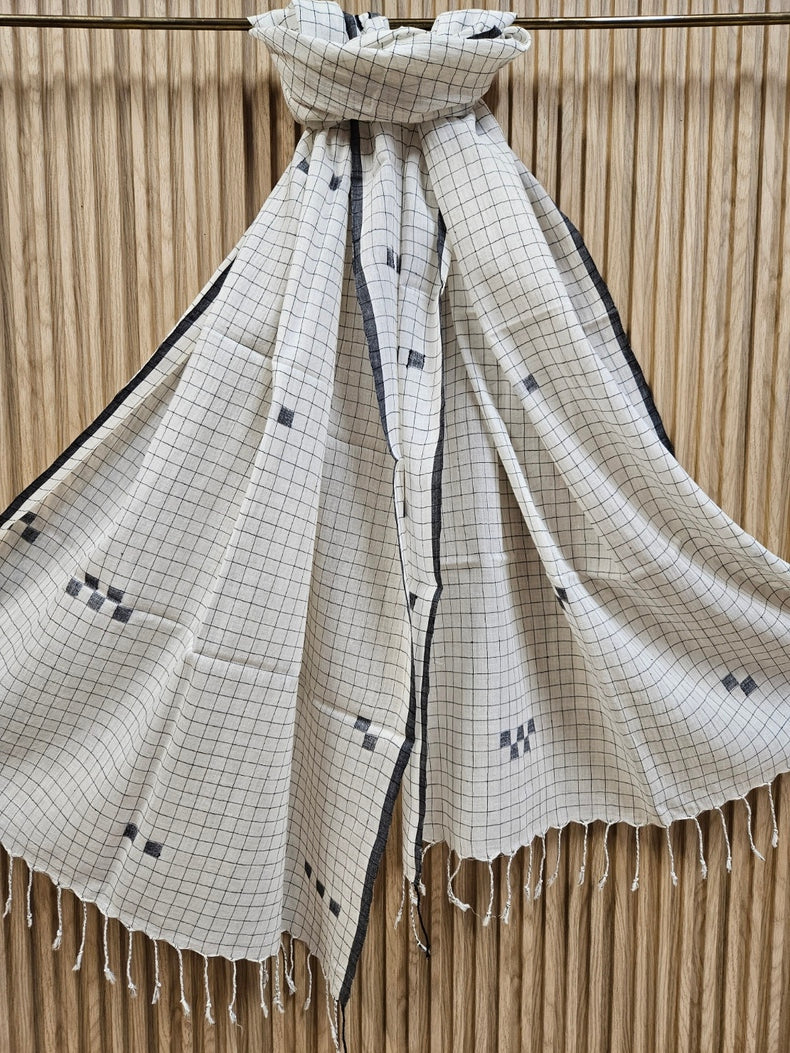 Off-White & Black Handloom Handwoven Jamdani Stole Balaram Saha