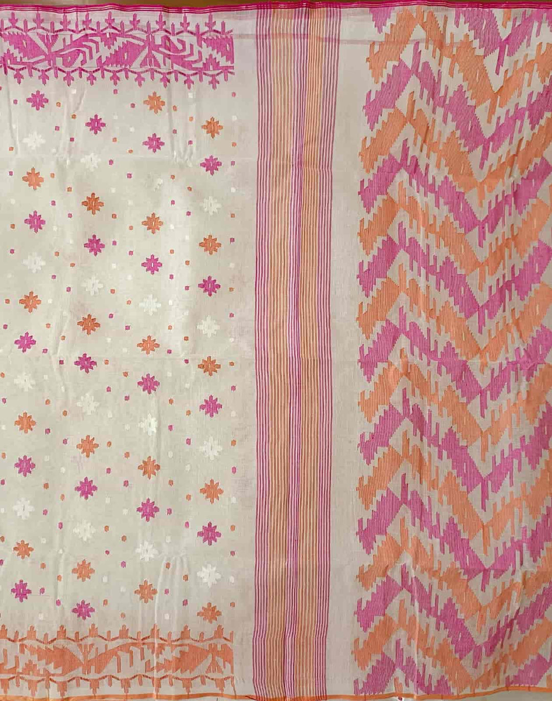 Off-White Traditional Bangladesh Cotton Jamdani saree Balaram Saha