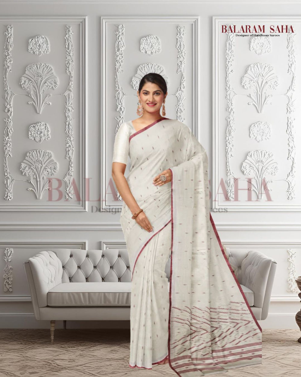 Off White Soft Handloom Handwoven Tussar Silk Jamdani Saree Balaram Saha