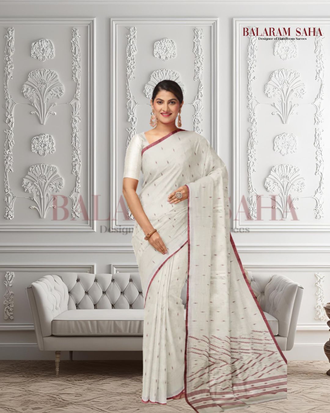 Off White Soft Handloom Handwoven Tussar Silk Jamdani Saree Balaram Saha