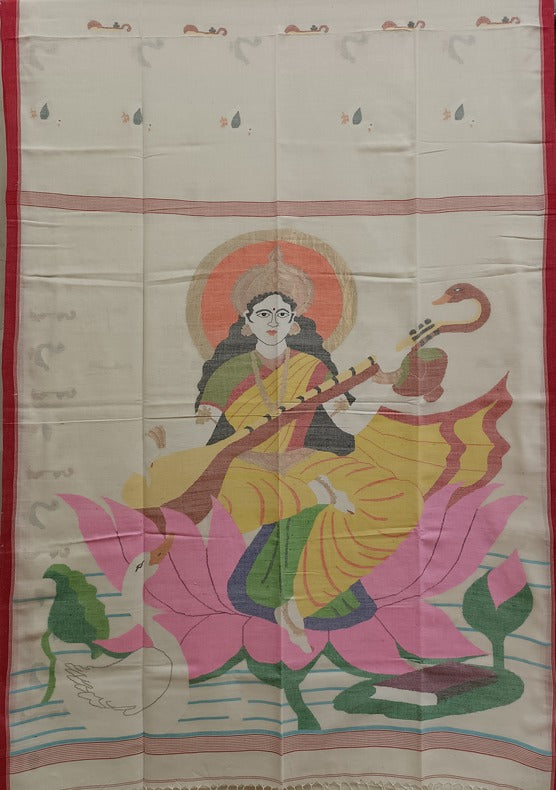 Divine Elegance: Handloom Handspun Cotton Jamdani Saree, Maa Saraswati Balaram Saha
