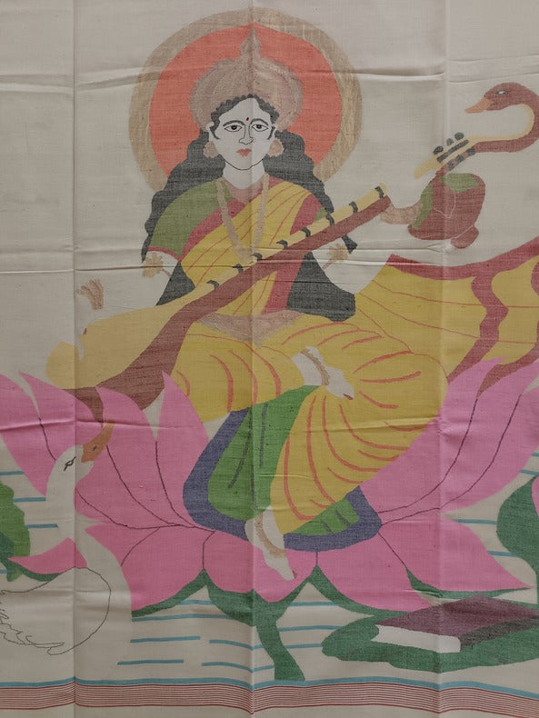 Divine Elegance: Handloom Handspun Cotton Jamdani Saree, Maa Saraswati Balaram Saha