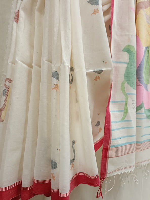 Divine Elegance: Handloom Handspun Cotton Jamdani Saree, Maa Saraswati Balaram Saha