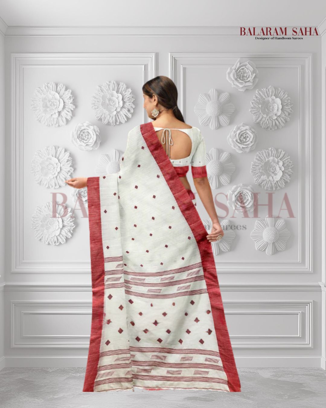 A Classic Revisited: Balaram Saha's White Handloom Cotton Saree with Red Contrast Border - (handloom saree, cotton saree, handloom cotton saree, balaram saha online, handloom sarees, balaram saha handloom saree store, cotton handloom saree, bengal handloom sarees, pure cotton, cotton saree for women, cotton saree online)   https://www.businessinsider.in/?r=US&IR=T