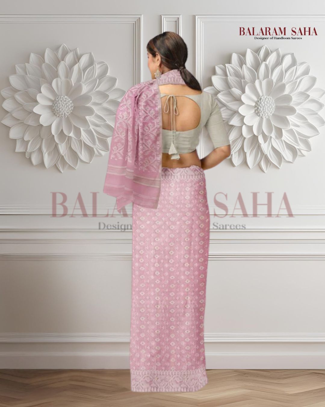 Baby Pink & White, soft handloom cotton/resham dhakai saree Balaram Saha https://www.sfgate.com/