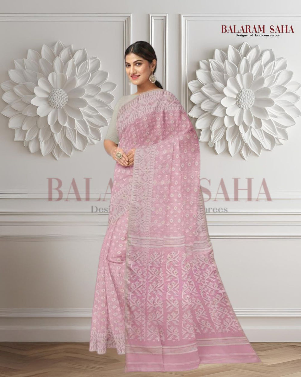Baby Pink & White, soft handloom cotton/resham dhakai saree Balaram Saha  https://www.espn.in/