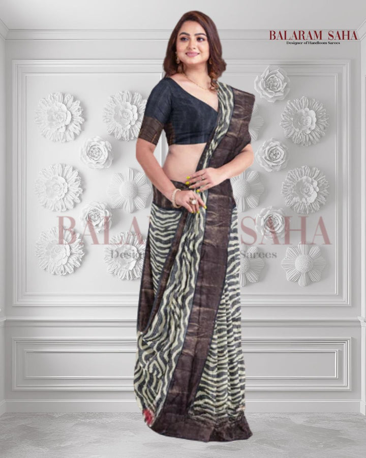 Balaram Saha Heritage Off White & Black Premium Tussar Silk Saree  - (handloom saree, silk saree, handloom silk saree, balaram saha online, silk sarees, silk handloom saree, bengal handloom sarees, pure silk, silk saree online, tussar silk saree, tussar silk)      https://www.cointernet.com.co/