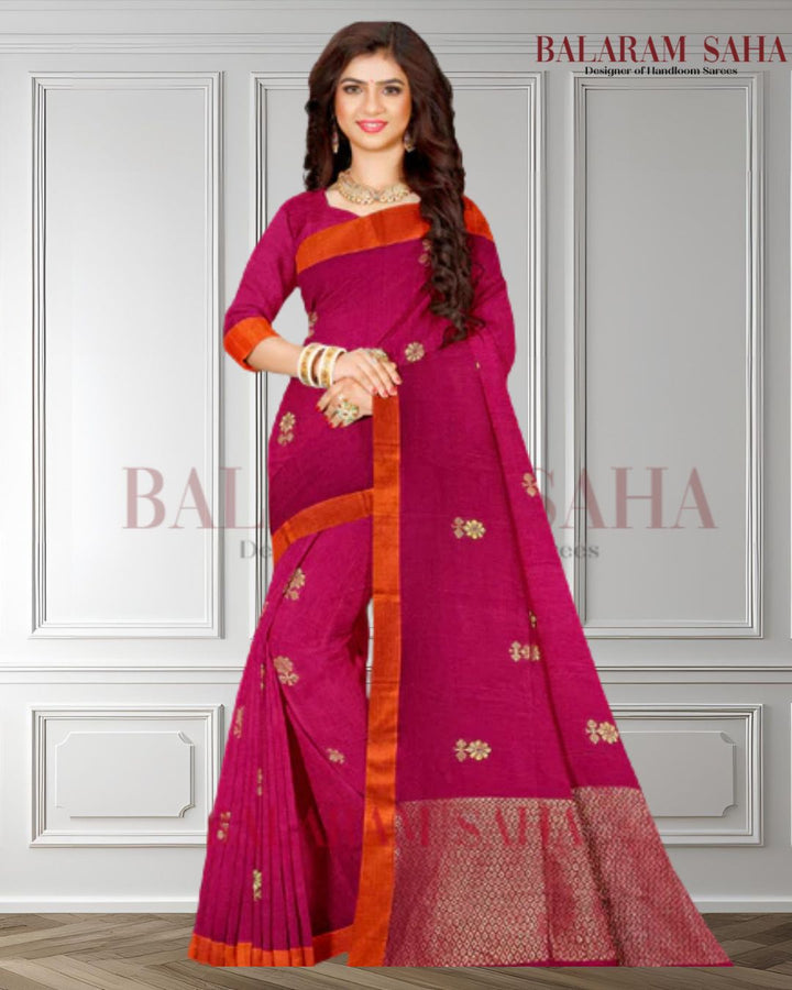 Balaram Saha Premium Magic: Rani Pink & Orange Handloom Cotton Saree (handloom saree, cotton saree, handloom cotton saree, balaram saha online, handloom sarees, balaram saha handloom saree store photos, balaram saha handloom saree store, cotton handloom saree, bengal handloom sarees, pure cotton, cotton saree for women, cotton saree online)   https://www.crunchbase.com/