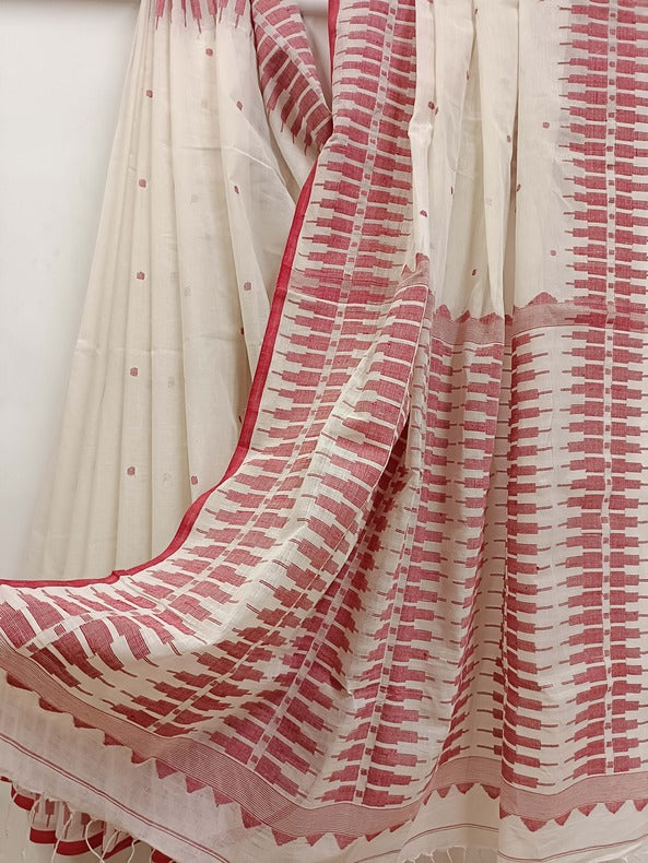 Balaram Saha White & Red Handloom Handwoven Cotton Jamdani Saree - (handloom saree, jamdani saree, jamdani sarees, cotton jamdani saree, jamdani cotton saree handloom cotton saree, balaram saha online, jamdani saree online, soft jamdani saree)    https://www.nydailynews.com/