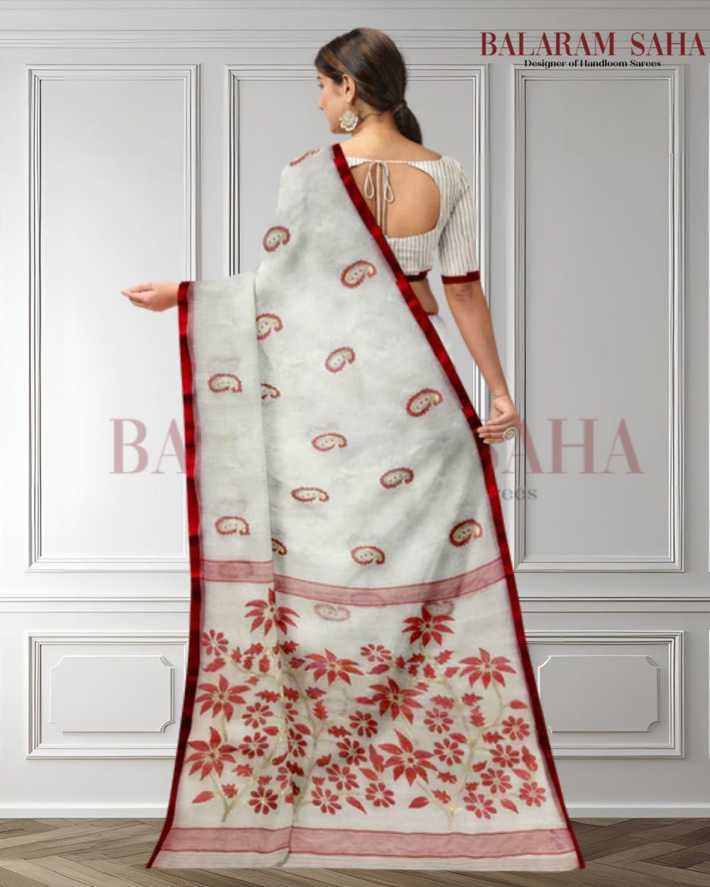 Balaram Saha's Handwoven Off-White & Red Muslin Silk Jamdani Saree (handloom saree, silk saree, handloom silk saree, balaram saha online, silk sarees, balaram saha handloom saree store photos, balaram saha handloom saree store, silk handloom saree, bengal handloom sarees, pure silk, muslin silk saree, muslin silk, silk saree online, jamdani saree, jamdani sarees, cotton jamdani saree, jamdani cotton saree, handloom cotton saree, balaram saha online, jamdani saree online,   https://www.strikingly.com/