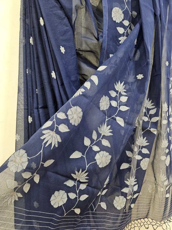 Balaram Saha's Indigo Blue Dream: Handwoven Cotton Jamdani Saree - handloom saree, jamdani saree, jamdani sarees, cotton jamdani saree, jamdani cotton saree, handloom cotton saree, balaram saha online, jamdani saree online, soft jamdani saree, dhakai jamdani saree, dhakai jamdani saree, Jamdani Border Saree, handloom saree     https://mega.io/