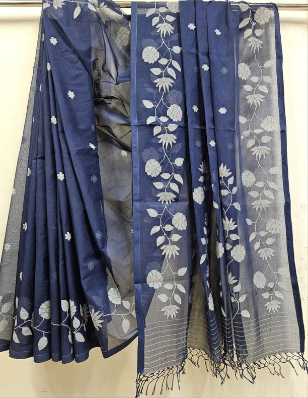 Balaram Saha's Indigo Blue Dream: Handwoven Cotton Jamdani Saree - handloom saree, jamdani saree, jamdani sarees, cotton jamdani saree, jamdani cotton saree, handloom cotton saree, balaram saha online, jamdani saree online, soft jamdani saree, dhakai jamdani saree, dhakai jamdani saree, Jamdani Border Saree, handloom saree    https://www.zendesk.com/in/#georedirect