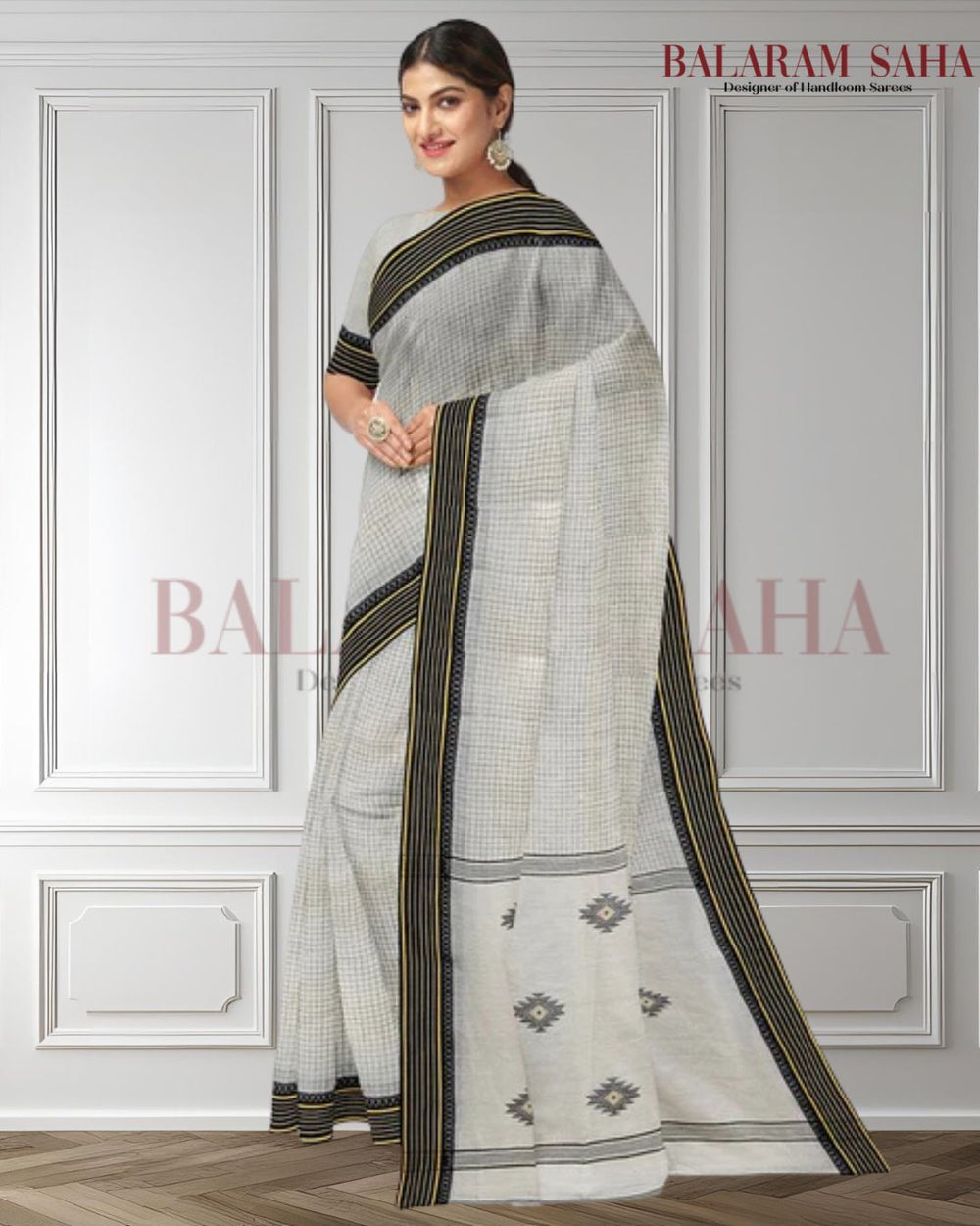 Balaram Saha's White and Black Handloom Cotton Saree (handloom saree, cotton saree, handloom cotton saree, balaram saha online, handloom sarees, balaram saha handloom saree store photos, balaram saha handloom saree store, cotton handloom saree, bengal handloom sarees, pure cotton, cotton saree for women, cotton saree online)   https://draft.blogger.com/about/?bpli=1
