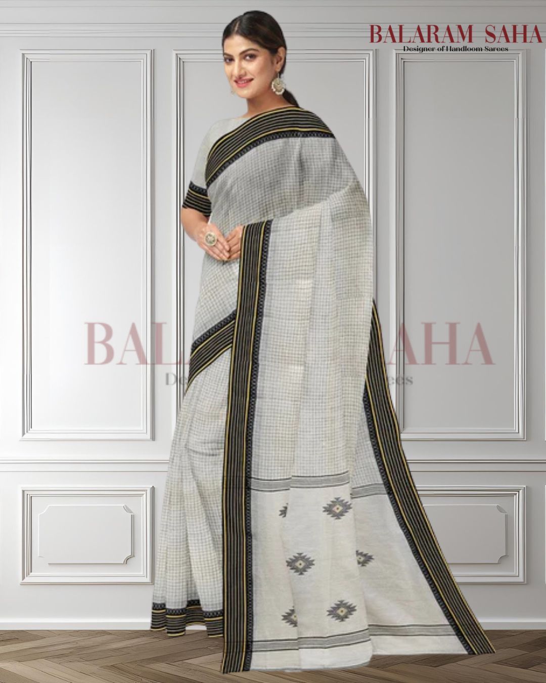 Balaram Saha's White and Black Handloom Cotton Saree (handloom saree, cotton saree, handloom cotton saree, balaram saha online, handloom sarees, balaram saha handloom saree store photos, balaram saha handloom saree store, cotton handloom saree, bengal handloom sarees, pure cotton, cotton saree for women, cotton saree online)   https://draft.blogger.com/about/?bpli=1