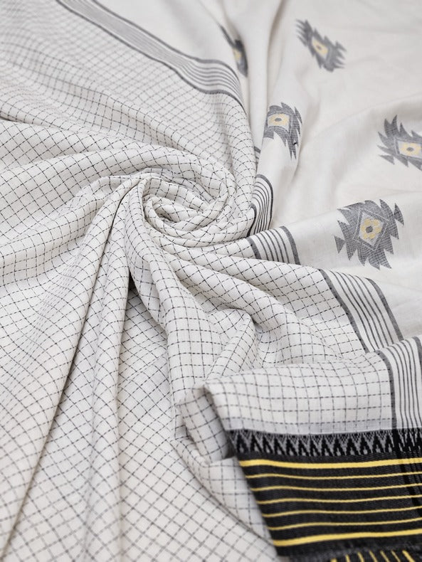 Balaram Saha's White and Black Handloom Cotton Saree (handloom saree, cotton saree, handloom cotton saree, balaram saha online, handloom sarees, balaram saha handloom saree store photos, balaram saha handloom saree store, cotton handloom saree, bengal handloom sarees, pure cotton, cotton saree for women, cotton saree online)    https://edition.cnn.com/