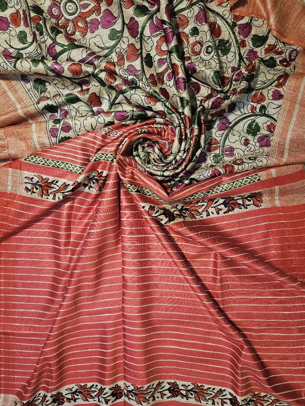 Beige & Red Handloom Ghichha Tussar Silk With Multi Print by Balaram Saha - (handloom saree, silk saree, handloom silk saree, balaram saha online, silk sarees, silk handloom saree, bengal handloom sarees, pure silk, silk saree online, tussar silk saree, tussar silk, bengali silk saree) https://telegra.ph/