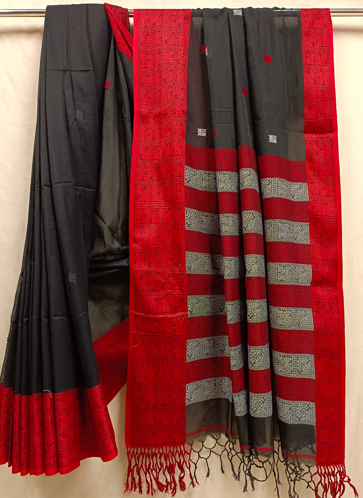 Off-White & Red Premium Quality Handloom Cotton Saree Balaram Saha