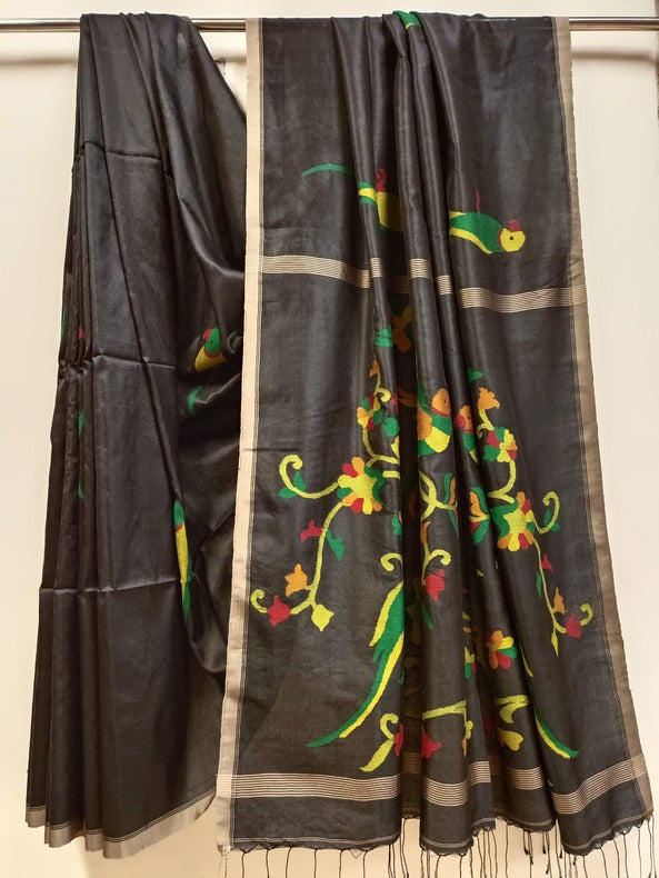 Black Katan Silk Handwoven Jamdani Saree By Balaram Saha - (handloom saree, jamdani saree, jamdani sarees, cotton jamdani saree, jamdani cotton saree handloom cotton saree, balaram saha online, jamdani saree online, soft jamdani saree)   https://www.walmart.com/