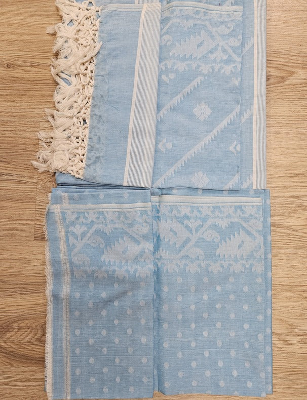 Blue Soft Cotton 2 Piece Jamdani kurta & Dupatta Set Balaram Saha