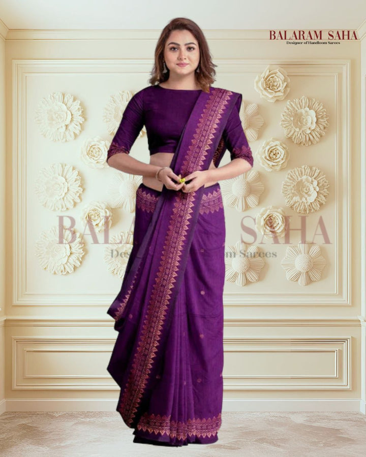 Deep Purple & Copper Zari Reign: Handloom Cotton Banarasi by Balaram Saha (handloom saree, cotton saree, handloom cotton saree, balaram saha online, handloom sarees, balaram saha handloom saree store photos, balaram saha handloom saree store, cotton handloom saree, bengal handloom sarees, pure cotton, Zari border, handloom cotton saree with zari border, soft cotton saree with zari border, cotton saree for women, cotton saree online)  https://www.yelp.com/