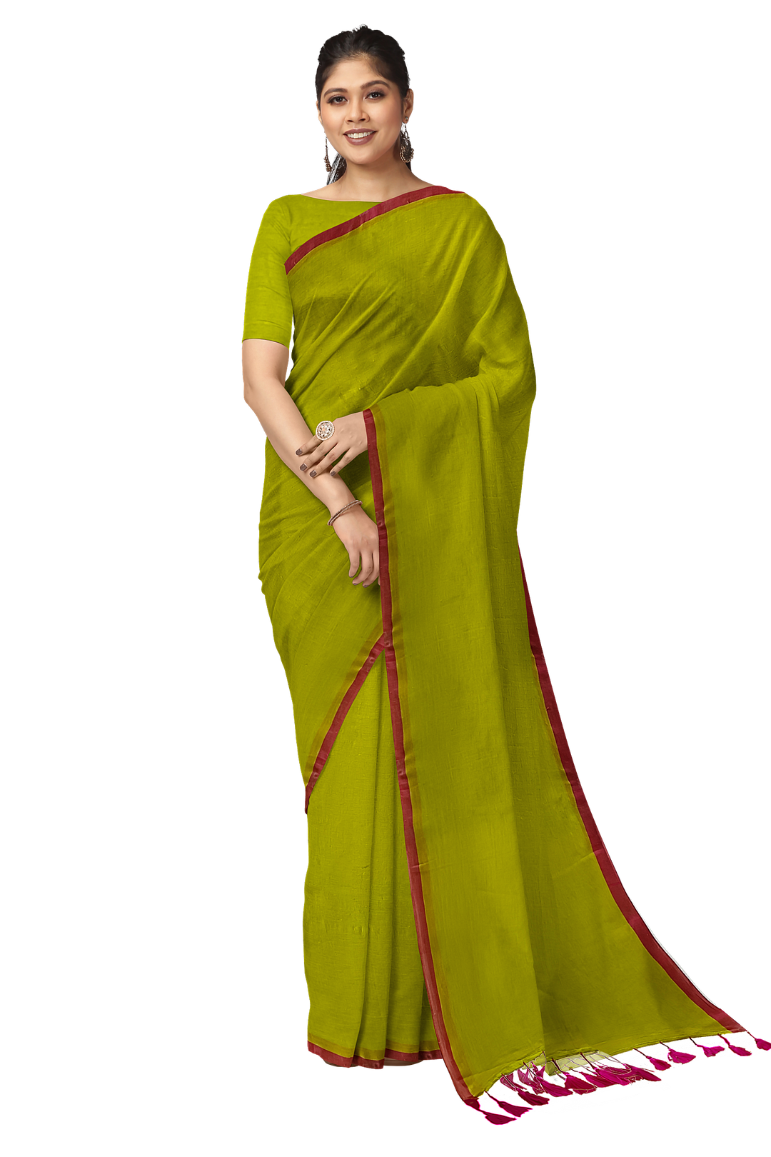Lemon & Magenta Handloom Soft Mull Cotton Saree Balaram Saha