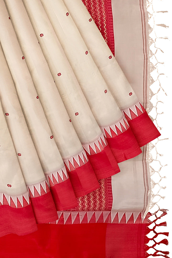 Garad Silk Saree by Balaram Saha – Traditional White & Red Satin Border Saree