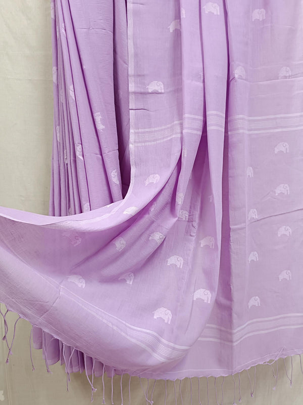 Lavender Handspun Handwoven Cotton Jamdani Saree Balaram Saha