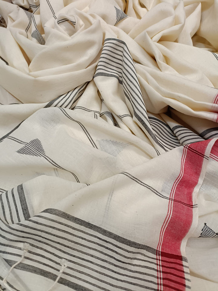 Off-White Handspun Handwoven Cotton Jamdani Saree Balaram Saha