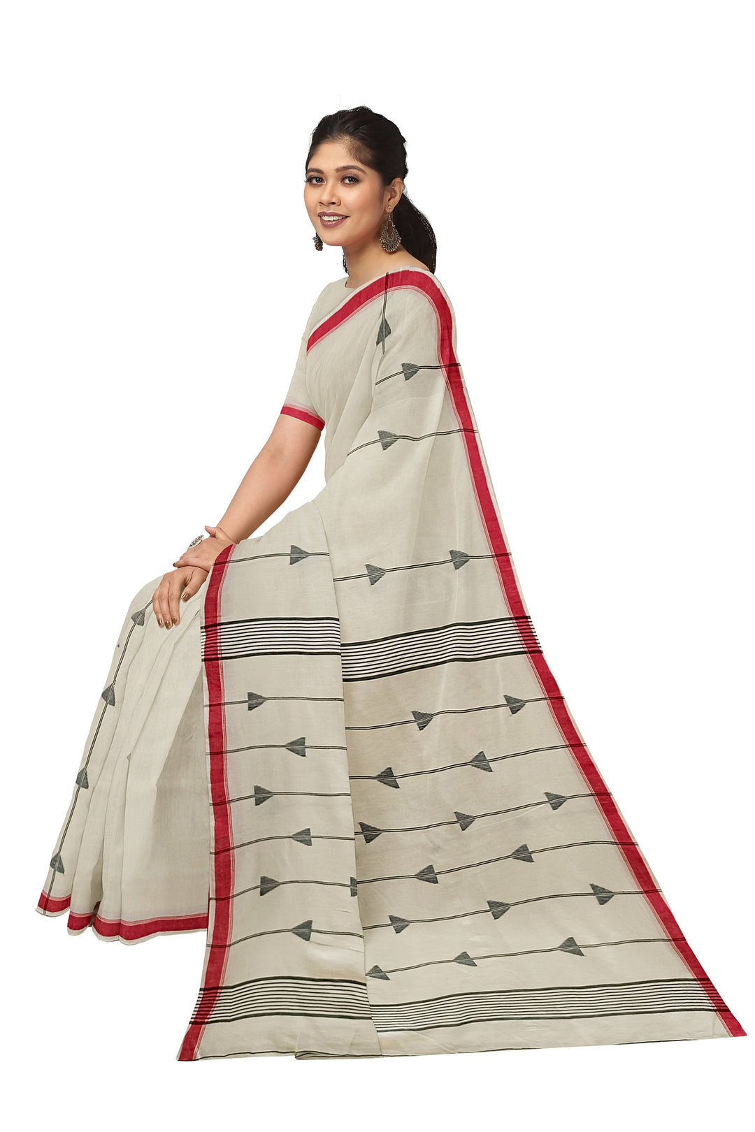 Off-White Handspun Handwoven Cotton Jamdani Saree Balaram Saha