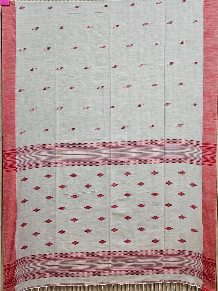 Beige & Red Handloom Soft Cotton Saree Balaram Saha