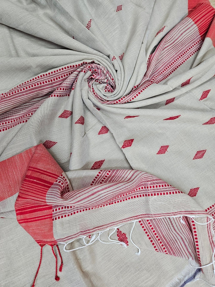 Beige & Red Handloom Soft Cotton Saree Balaram Saha