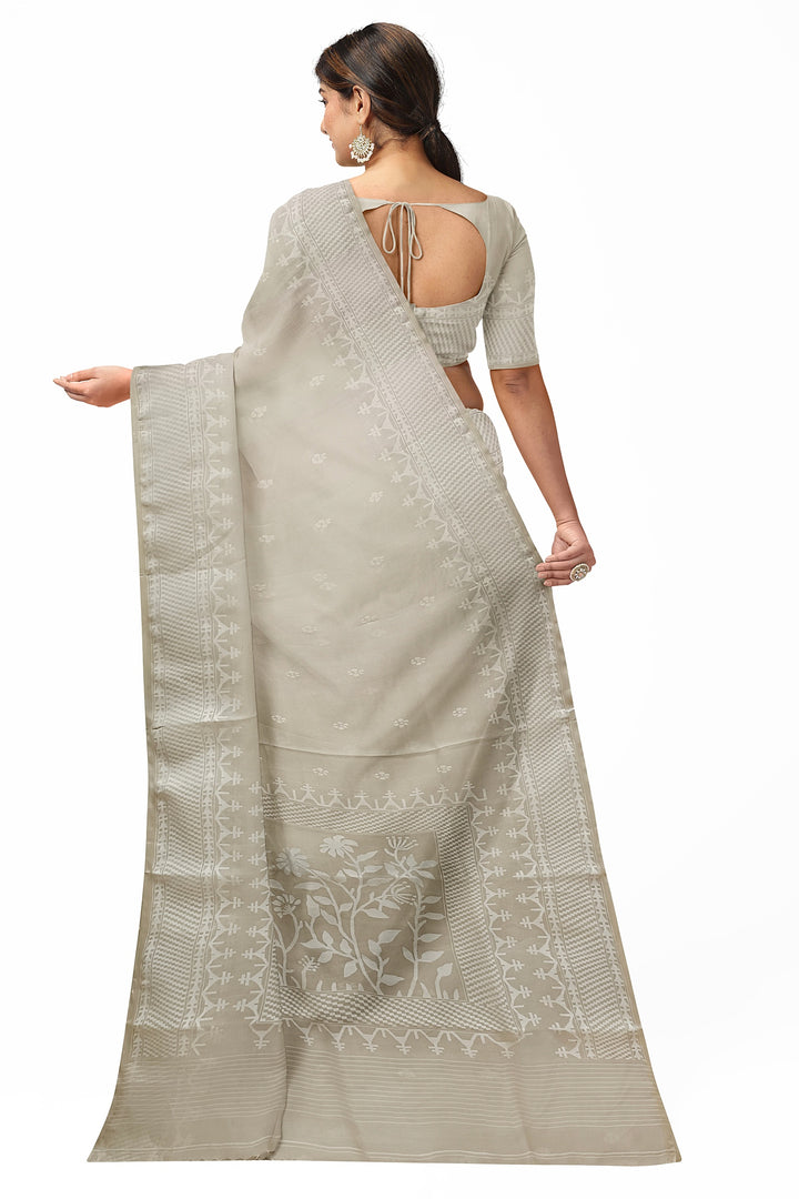 Off-White Handloom Handwoven Muslin Silk Jamdani Saree Balaram Saha