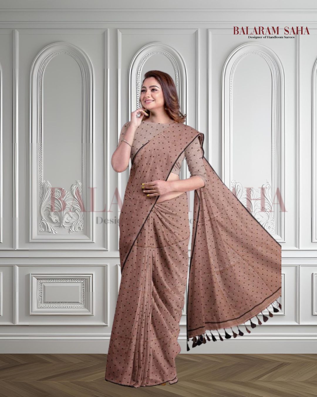 Light Brown Foft handloom Mul Cotton Comfart Wear Saree Balaram Saha