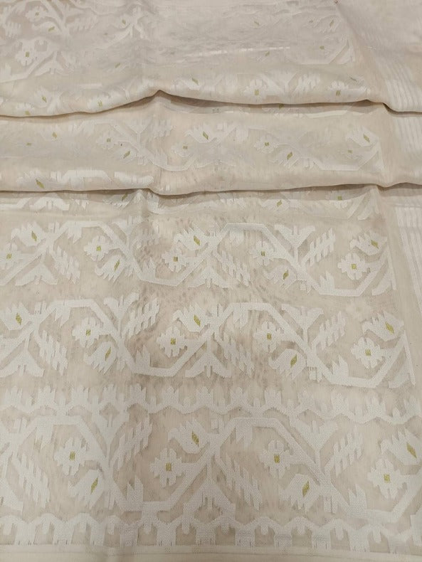 White on White, cotton by resham, soft Dhakai Jamdani Saree Balaram Saha