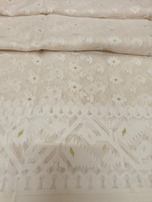 White on White, cotton by resham, soft Dhakai Jamdani Saree Balaram Saha
