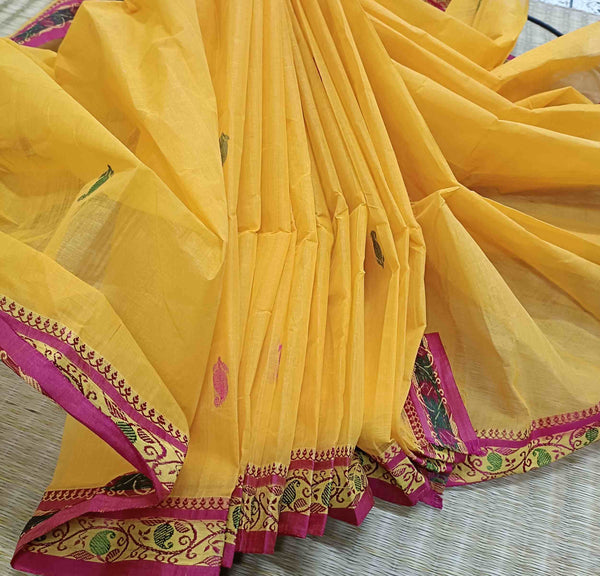 Yellow & pink Handloom Tangail  Cotton Saree Balaram Saha
