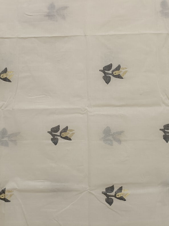 White & Red Handloom Handwoven Cotton Jamdani Saree with Bird Motif Balaram Saha