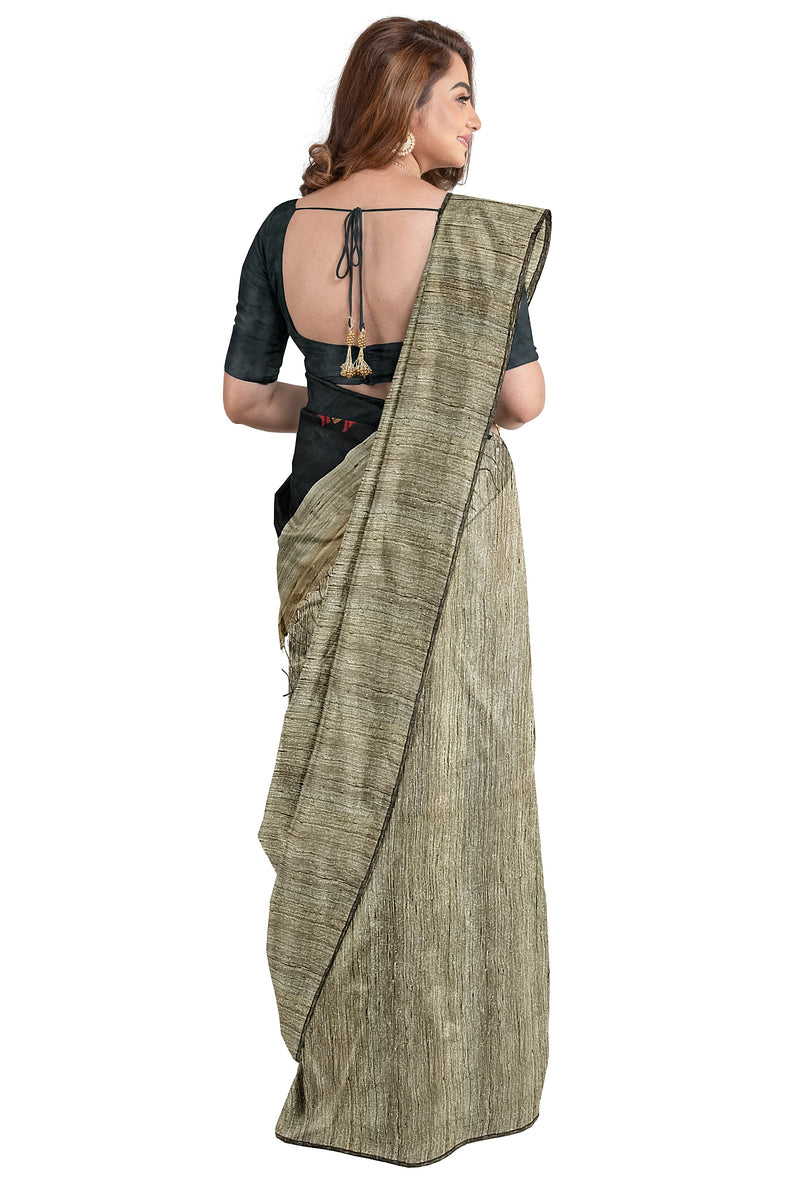 Soft Handloom Muslin Tussar Silk Saree with Woven Anchal Balaram Saha