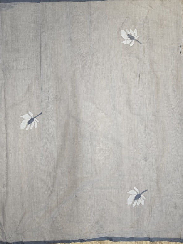 Grey Handloom Handwoven Cotton Jamdani saree - Balaram Saha