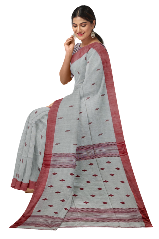 Beige & Red Handloom Soft Cotton Saree Balaram Saha