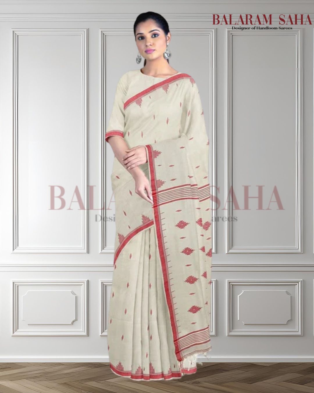 Handspun Soft Cotton Handwoven Jamdani Saree Balaram Saha