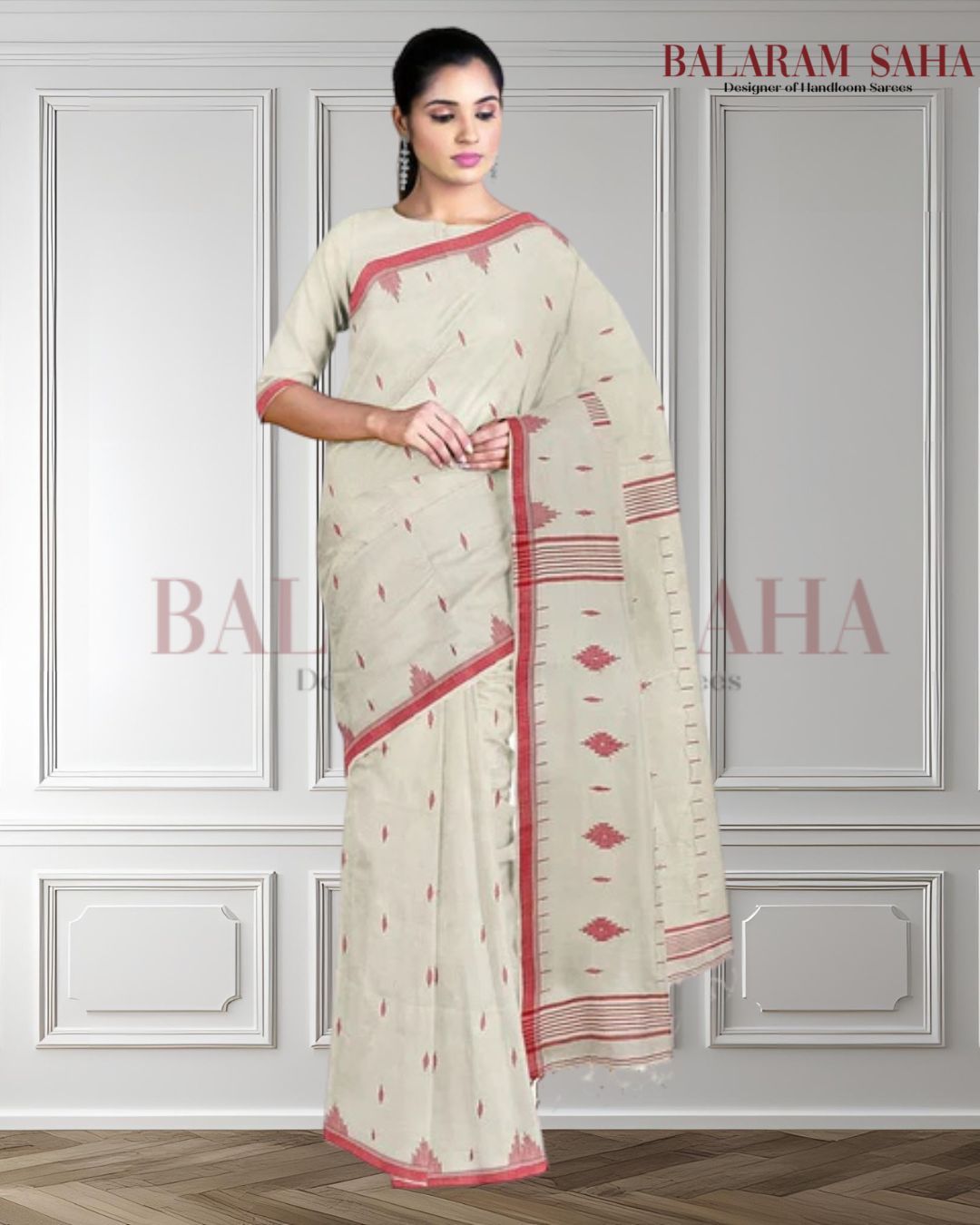 Handspun Soft Cotton Handwoven Jamdani Saree Balaram Saha
