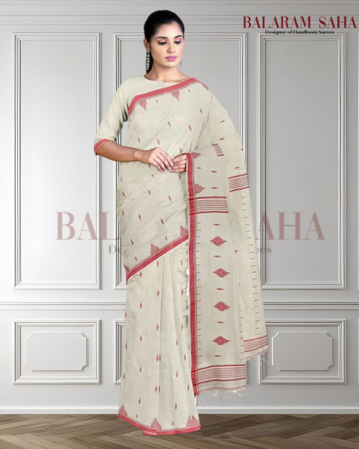 Handspun Soft Cotton Handwoven Jamdani Saree Balaram Saha