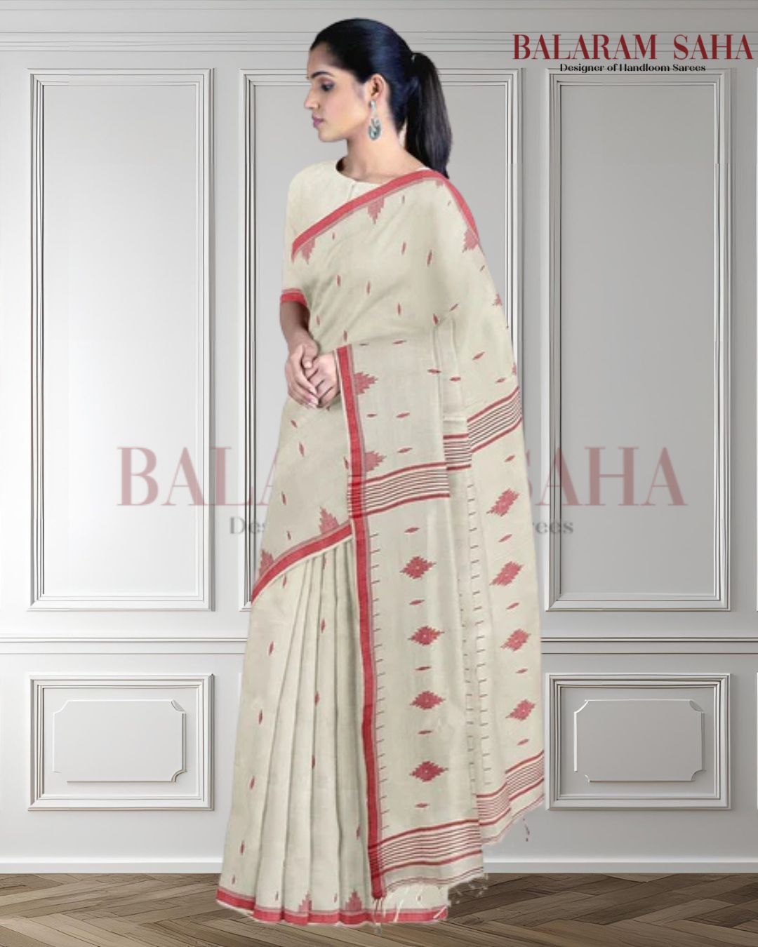 Handspun Soft Cotton Handwoven Jamdani Saree Balaram Saha