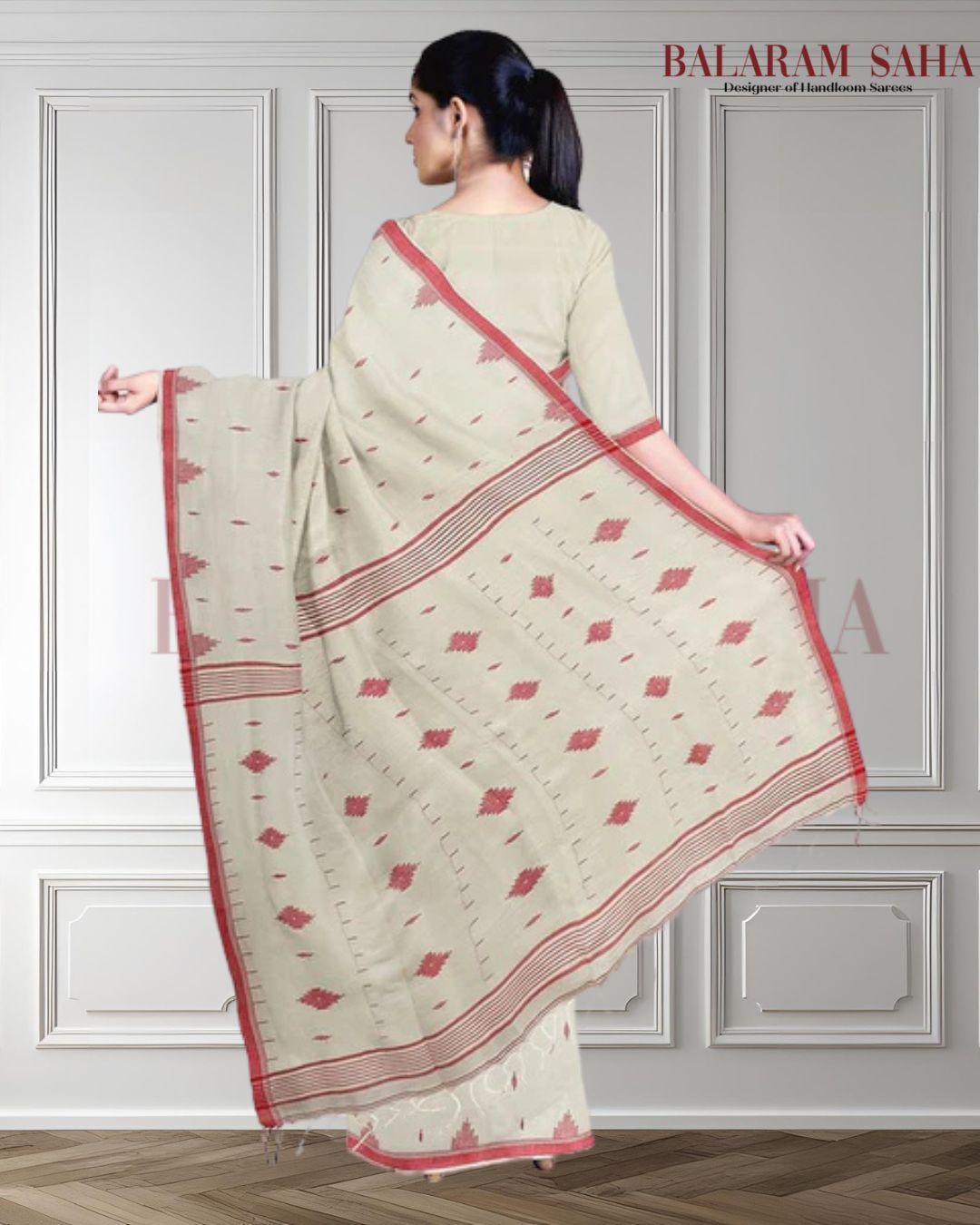 Handspun Soft Cotton Handwoven Jamdani Saree Balaram Saha