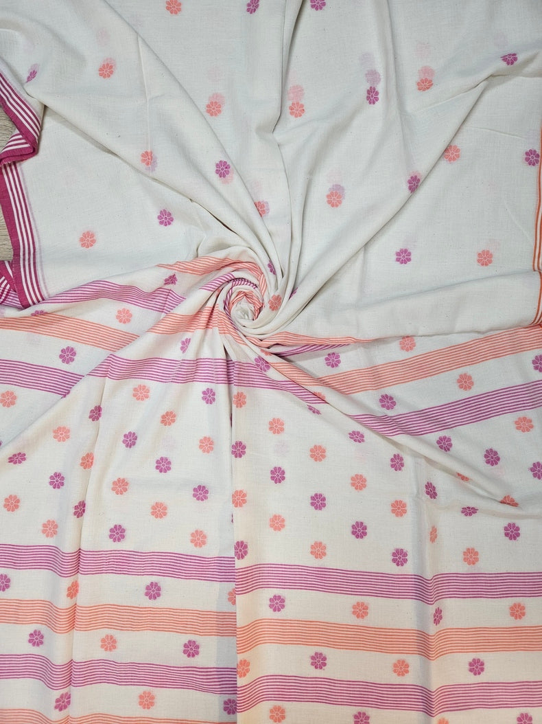 Balaram Saha Handwoven Wonder:  White Handloom Handspun Cotton Jamdani Saree Balaram Saha