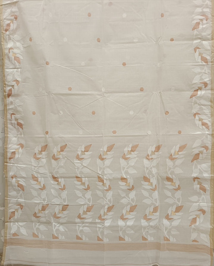 Off-White Handloom Handwoven Fine Cotton jamdani Saree Balaram Saha