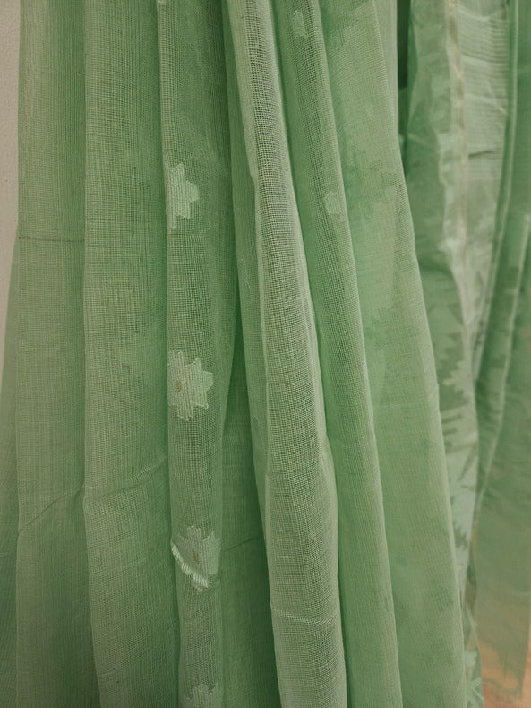Pista Green, cotton Bangladeshi Handwoven Dhakai Jamdani Saree Balaram Saha
